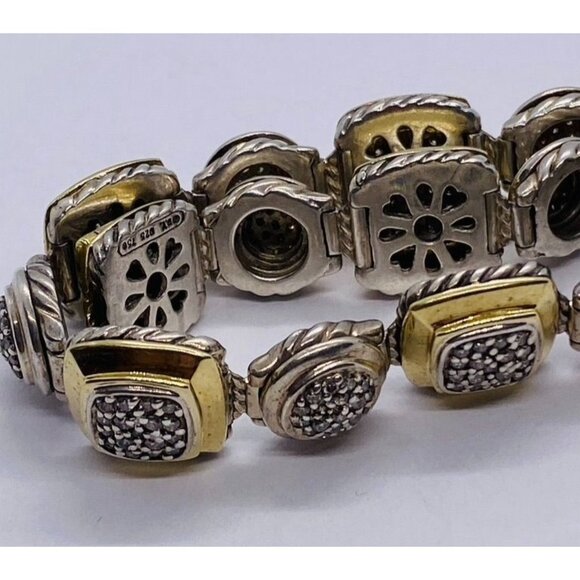 David Yurman Sterling Silver and 18k Yellow Gold Albion Station Diamond Bracelet - Picture 8 of 14